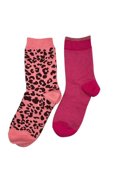SOCK DUO BRIGHT PINK TOKYO & LEOPARD