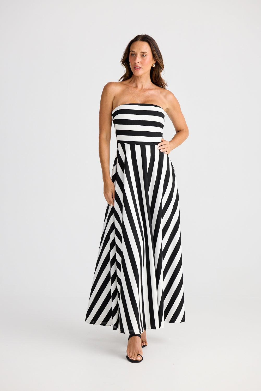 THANDIE STRAPLESS MIDI DRESS BLACK & WHITE