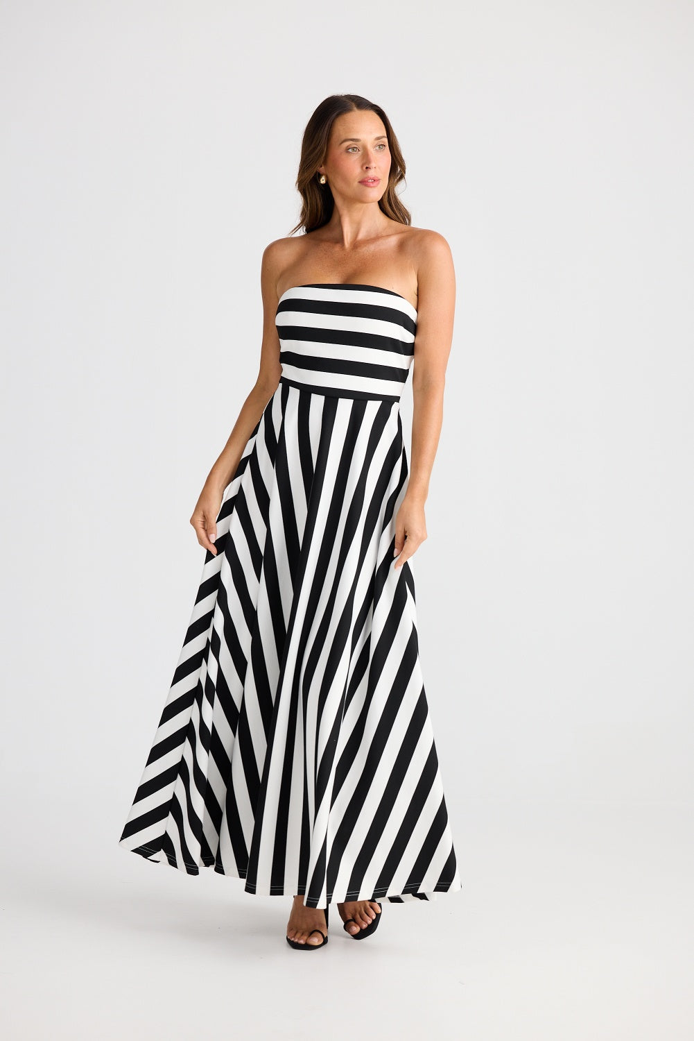 THANDIE STRAPLESS MIDI DRESS BLACK & WHITE
