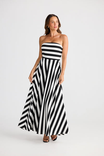 THANDIE STRAPLESS MIDI DRESS BLACK & WHITE