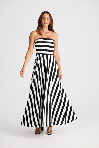 THANDIE STRAPLESS MIDI DRESS BLACK & WHITE