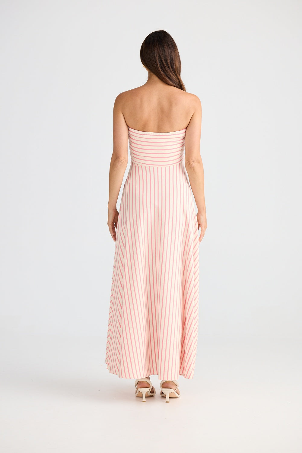THANDIE STRAPLESS MIDI DRESS PINK & WHITE STRIPE