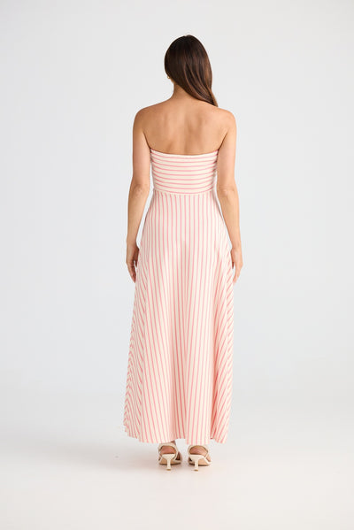 THANDIE STRAPLESS MIDI DRESS PINK & WHITE STRIPE