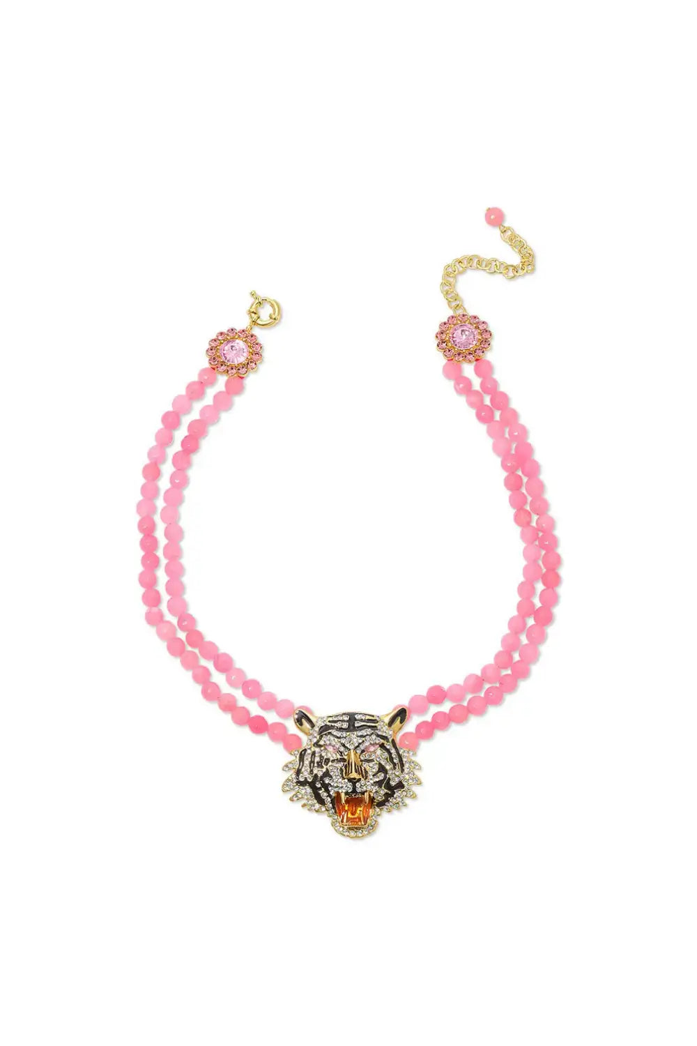 TIGER HEAD NECKLACE ROSE QUARTZ
