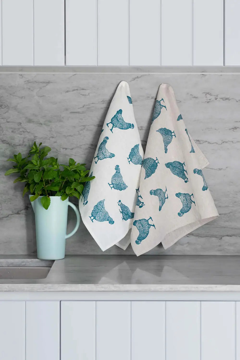 AQUA DOOR DESIGNS TEA TOWEL NAVY CHOOKS