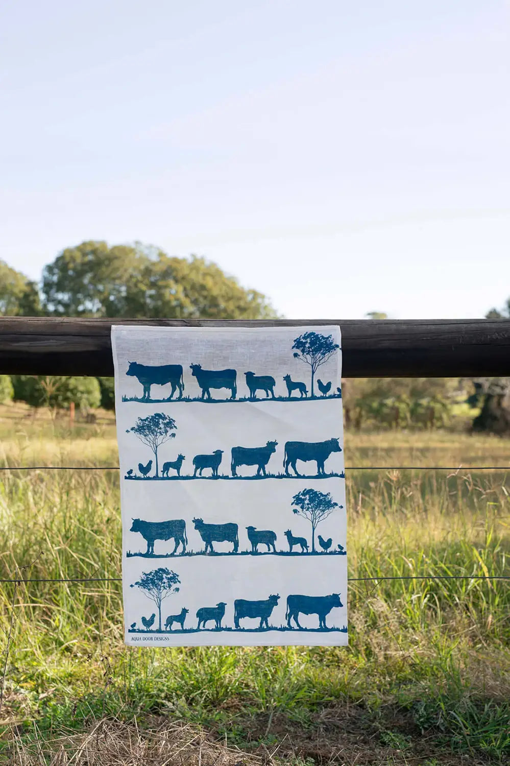 AQUA DOOR DESIGNS TEA TOWEL BLUE PADDOCK