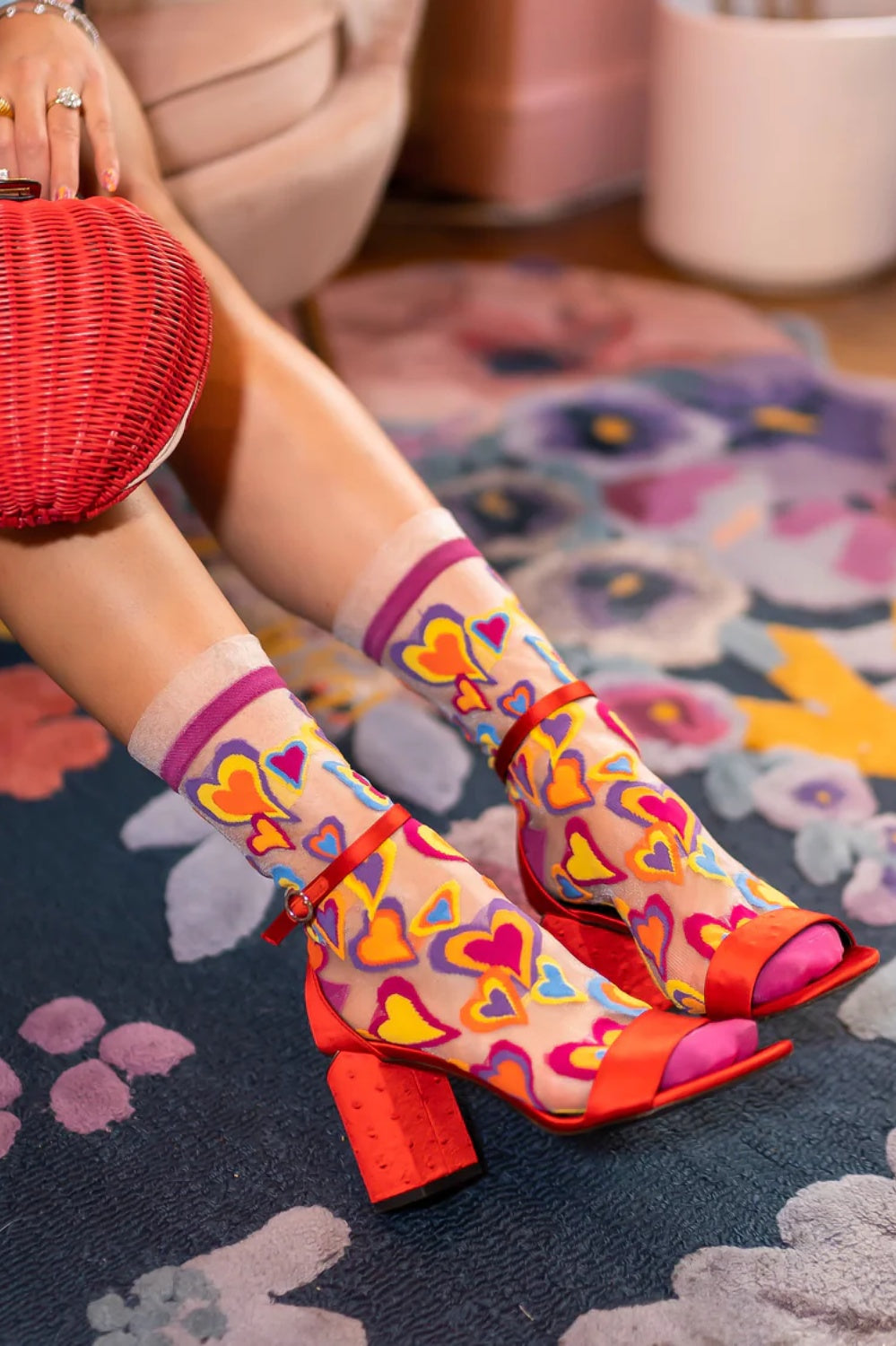Y2K HEARTS SHEER CREW SOCKS
