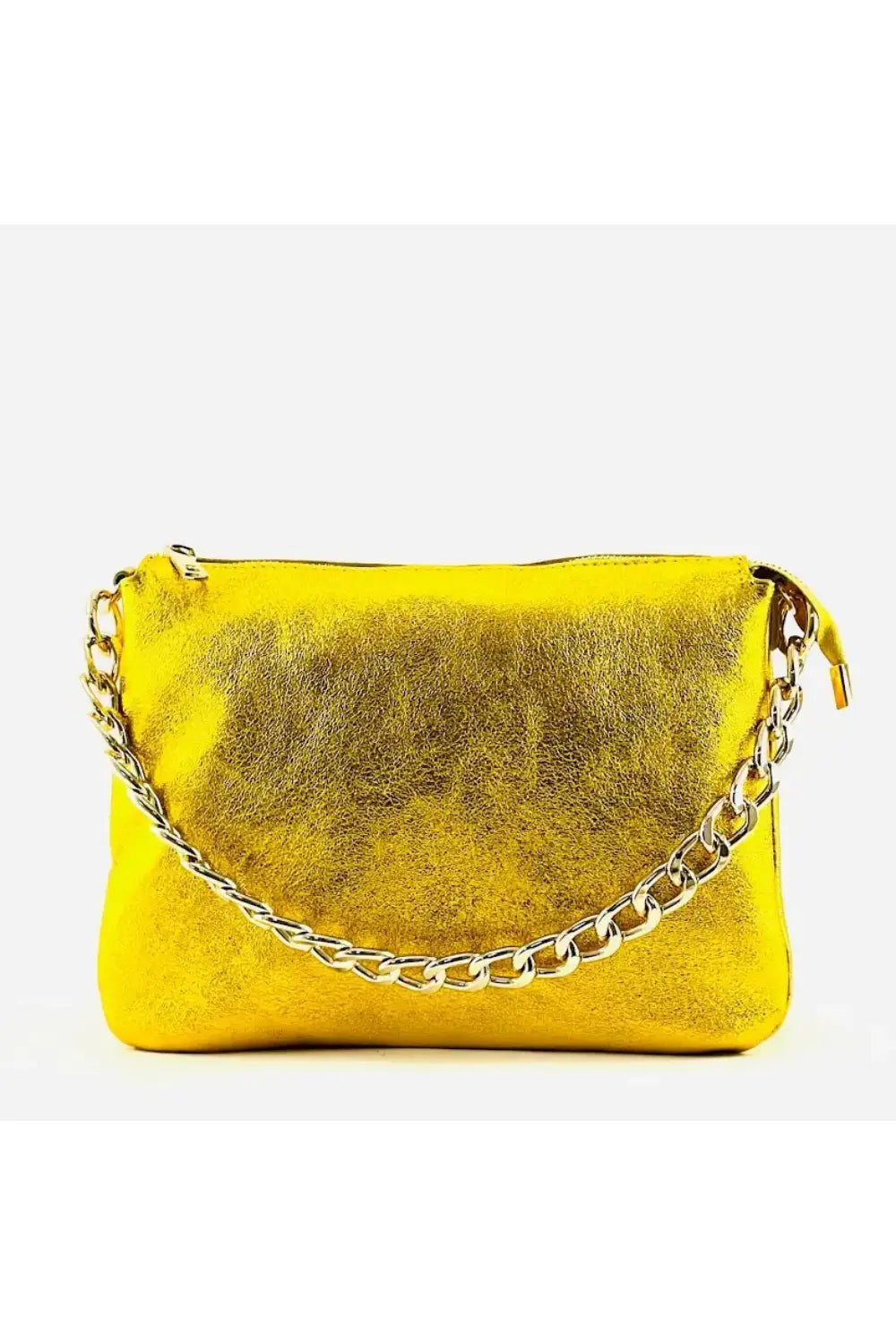 ELVIRA LAMINATO CHAIN POUCH GIALLO