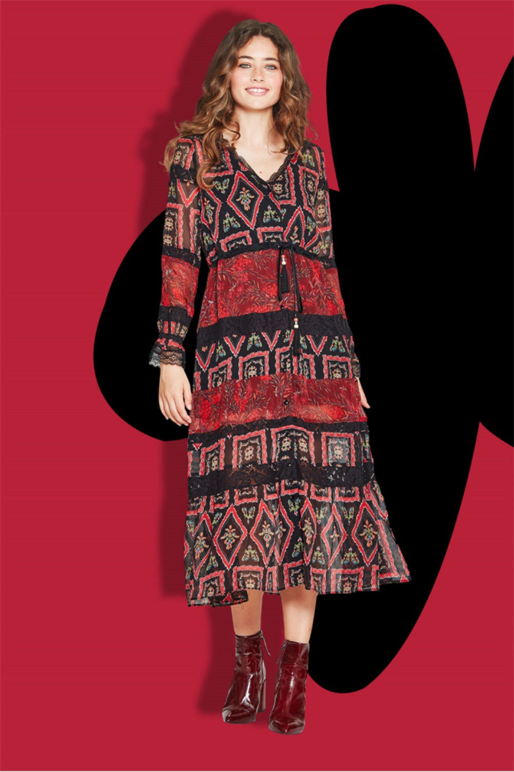 TOTAL CONTRAST DRESS RED HOT